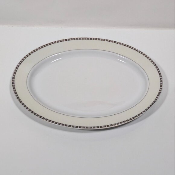 Noritake Lafayette Oval Platter White Beige Black Trim Japan - Picture 1 of 16
